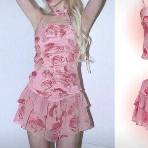 Summer 2024 elf elf elf Korean Designer Brand Rose Top& Mini Skirt Set